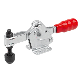 Toggle clamps horizontal with flat foot and adjustable clamping spindle (05775)