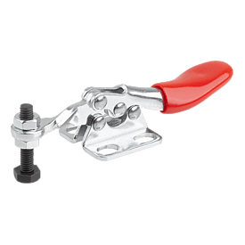 Mini toggle clamps horizontal with flat foot and fixed clamping spindle (05770)