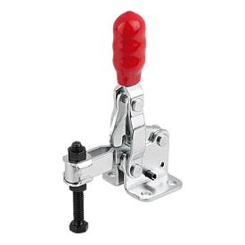 Toggle clamps vertical with flat foot and adjustable clamping spindle (05715-10)