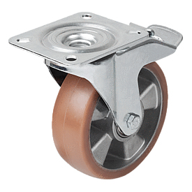 Swivel Castors with stop fix, Rubber, with low roll resistance (95025)