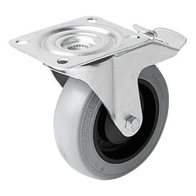 Swivel Castors with stop fix, Rubber, with soft rubber tyres (95026)