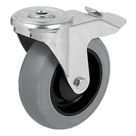 Swivel Castors with stop fix, Steel, with soft rubber tyres (95026)