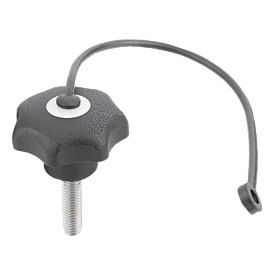 Star grips with safety cable similar to DIN 6336, steel parts stainless steel, male thread, Form LS (06212)