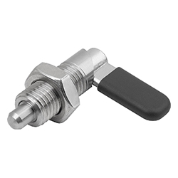 Cam-action indexing plunger, form D with threaded sleeve/nut/cap, stainless steel (03099)