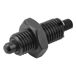 Indexing plunger without collar, form K with threaded pin with locknut, steel or stainless steel, inch (03096)