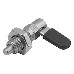 Cam-action indexing plunger with stop, form D with threaded sleeve/nut/cap, stainless steel  (03099)