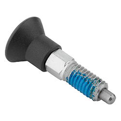 Indexing plungers ECO, steel or stainless steel with plastic mushroom grip and thread lock (03089)