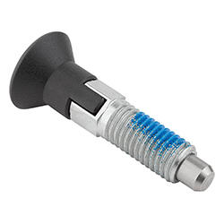 Indexing plungers ECO, steel or stainless steel with plastic mushroom grip, thread lock and locking slot (03089)