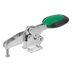 Toggle clamp horizontal with safety lock, horizontal foot, adjustable clamping spindle, stainless steel (05900)