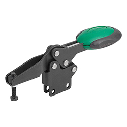 Toggle clamp horizontal with safety lock, vertical foot, adjustable clamping spindle (05904)