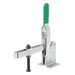 Toggle clamp vertical, horizontal foot, large version, steel galvanized, with clamping spindle (05020)