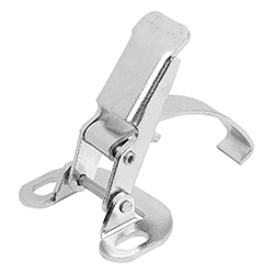 Latch with spring clip, fastening holes visible, form A, steel or stainless steel (05526)