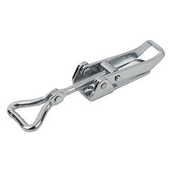 Latch with hook clamp movable and adjustable, fastening holes visible, form A standard (05550)