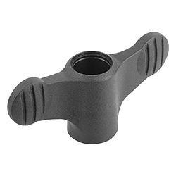 Wing grip, form D tapped through thread, thermoplastic, inch (06652)