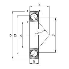 Angular contact ball bearings / single row / plastic cage / contact angle 40° / FAG