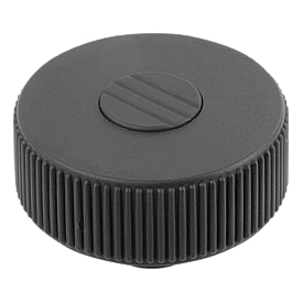 Knurled knobs, metal parts stainless steel, Form K, with tapped bush, with cap (K0261)