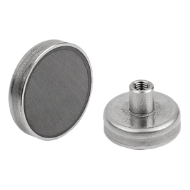 Magnets shallow pot with internal thread hard ferrite with stainless-steel housing (K1400) K1400.132