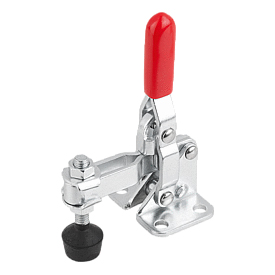 Toggle clamps vertical with flat foot and adjustable clamping spindle (K1256)