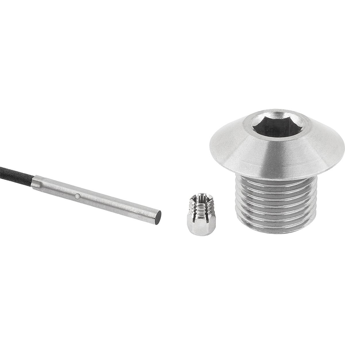 Positioning bushes, Steel or Stainless Steel with status sensor, Form C, with thread and approach taper (K1839)