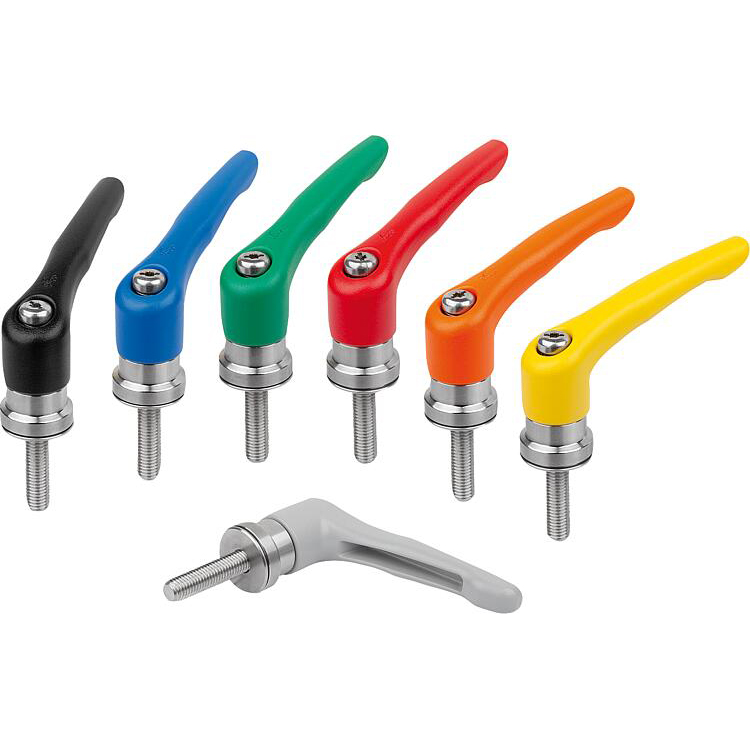 Clamping levers, Zinc with External thread and clamping force intensifier, matt textured (K1626)