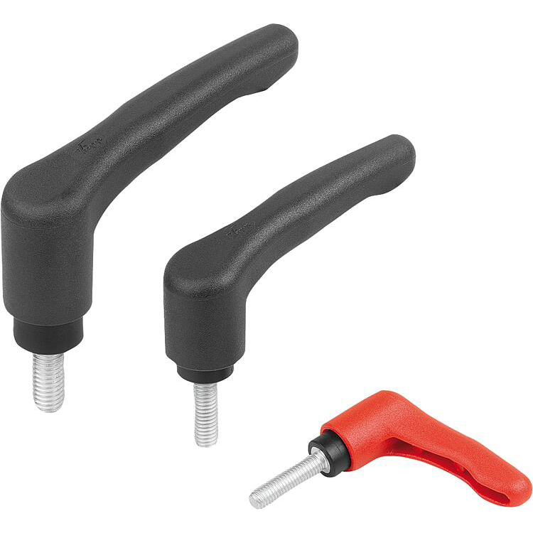 Clamping levers ECO, Plastic with External thread, threaded insert blue passivated Steel (K1872)