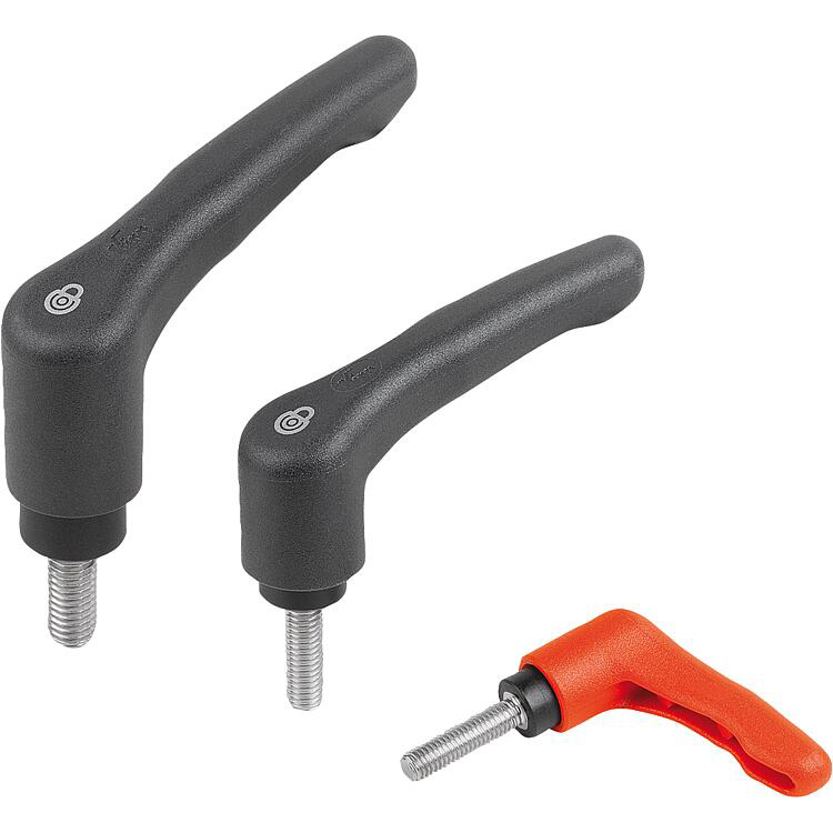 Clamping levers, Plastic with External thread and safety function, thread insert Stainless Steel (K1873)