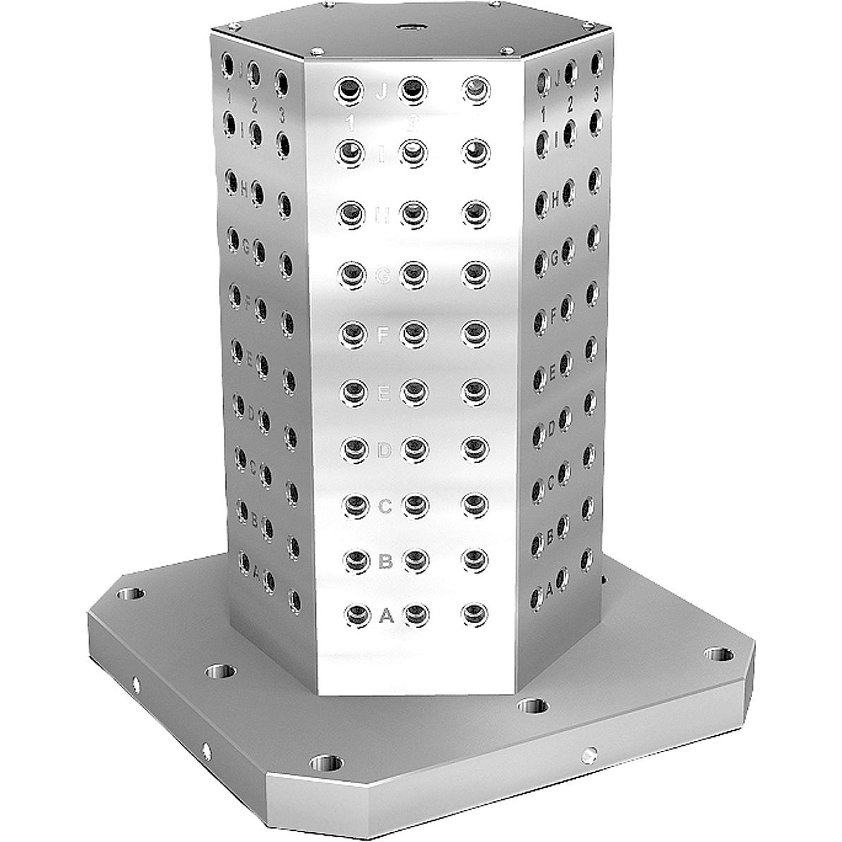 Clamping towers, grey cast iron, 6-sided, with grid holes (K1534)