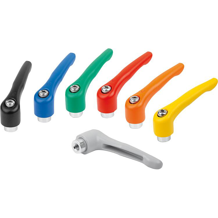 Clamping levers, Zinc with Internal thread, Steel parts trivalent blue passivated, matt textured (K1659)