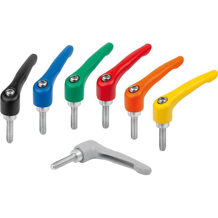 Clamping levers, Zinc with External thread, Steel parts trivalent blue passivated, matt textured (K1659)