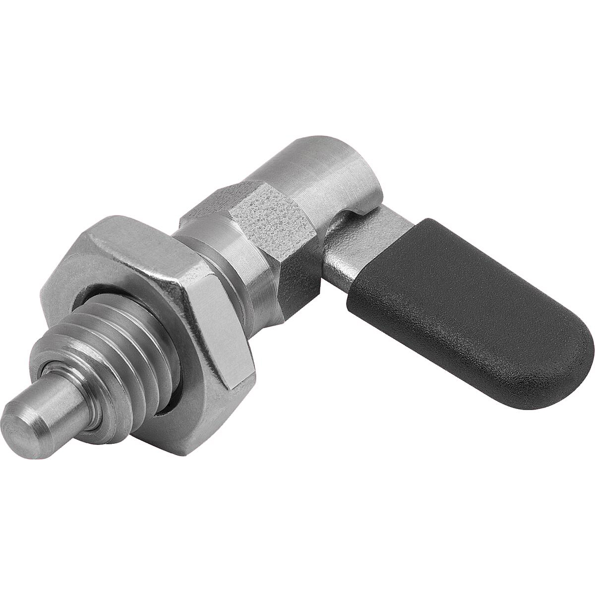 Cam-action indexing plungers with stop, Stainless Steel, Form D, with grip cap and nut (K1675)