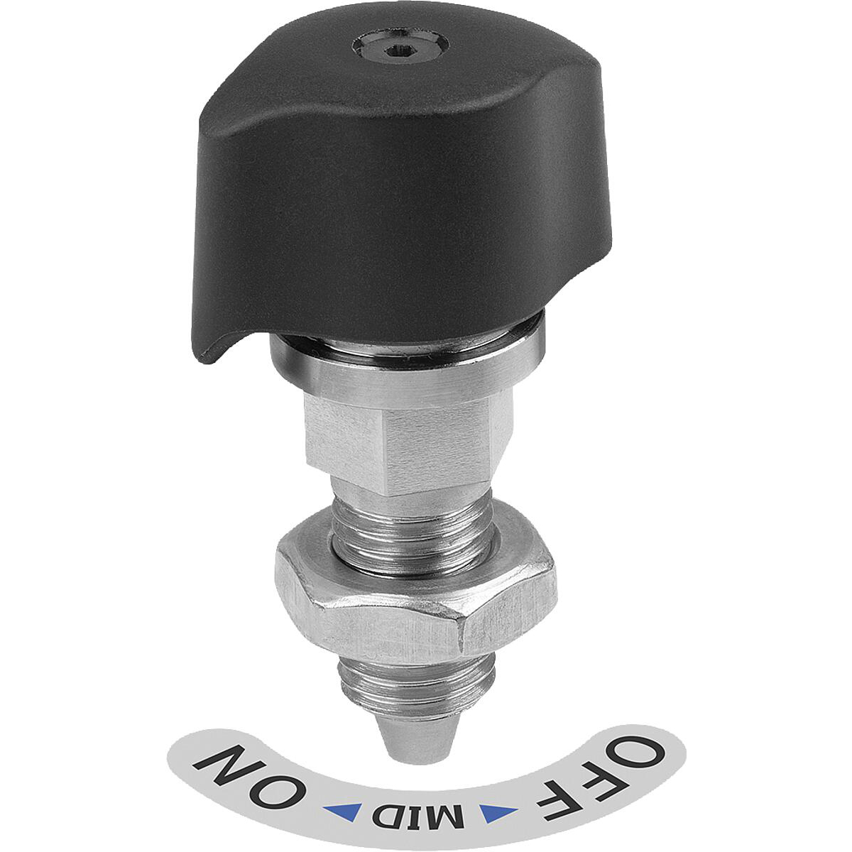 Indexing plungers, Steel with Plastic twist knob and tapered indexing pin, Form B (K1833)