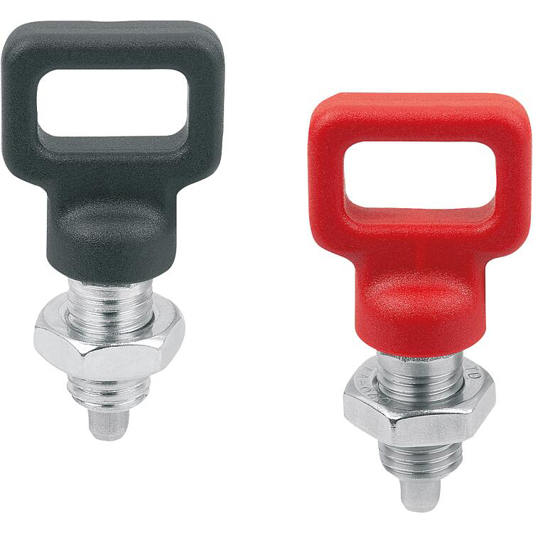 Indexing plungers Steel or Stainless Steel, with Plastic eyelet grip, Form D (K2047)