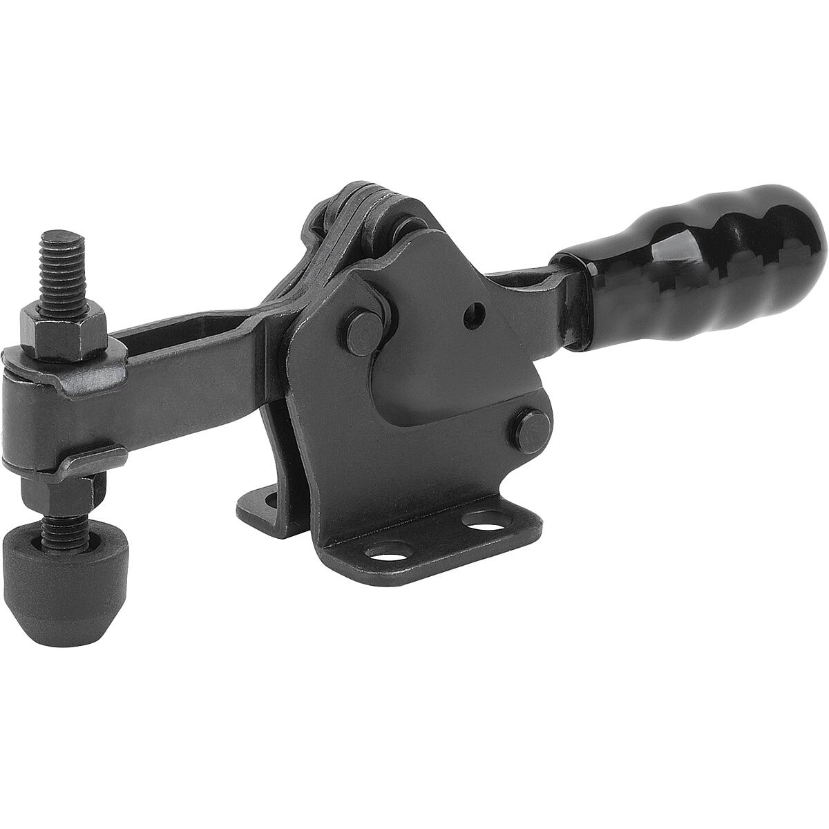 Toggle clamps, Steel, black, horizontal with horizontal foot and adjustable clamping spindle, Form A, small (K2067)