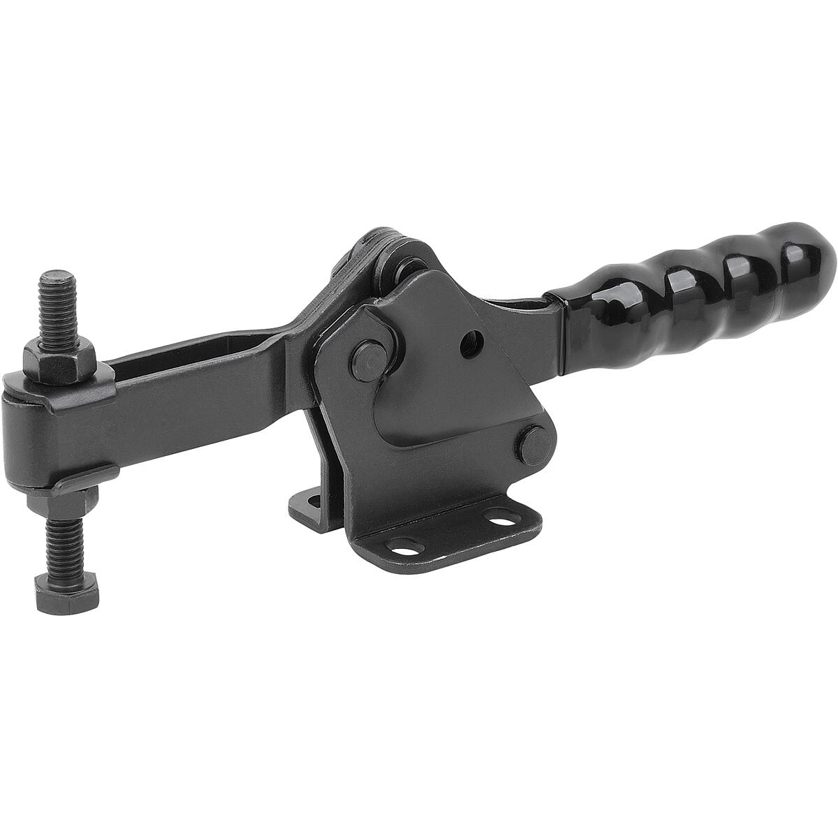 Toggle clamps, Steel, black, horizontal with horizontal foot and adjustable clamping spindle, Form C, large (K2067)