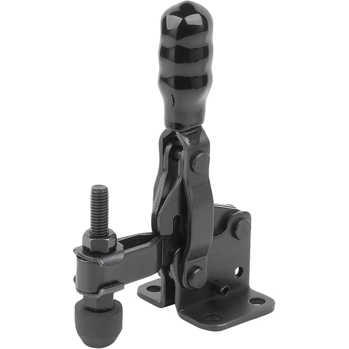 Toggle clamps, Steel, black, vertical with horizontal foot and adjustable clamping spindle, Form A, small (K2066)