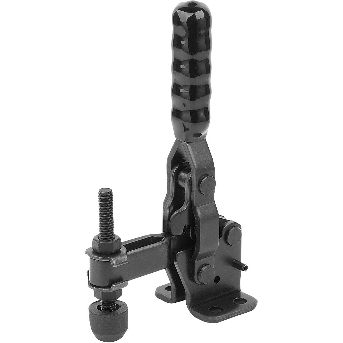 Toggle clamps, Steel, black, vertical with horizontal foot and adjustable clamping spindle, Form B, medium (K2066)