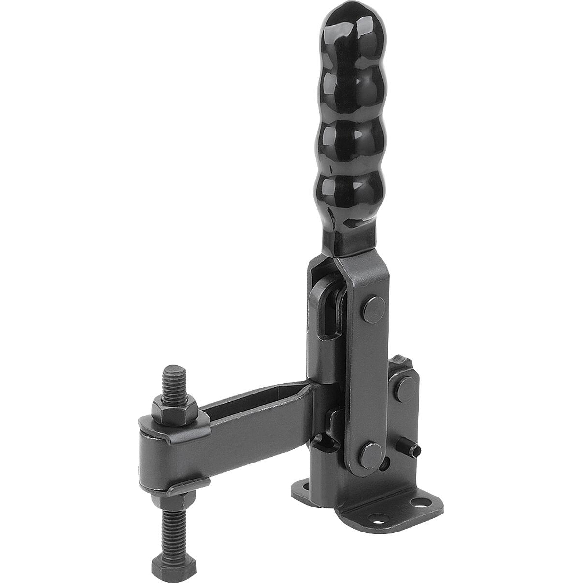 Toggle clamps, Steel, black, vertical with horizontal foot and adjustable clamping spindle, Form C, large (K2066)