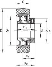 Radial insert ball bearings / single row / NPP / eccentric locking collar / rubber spacer / INA