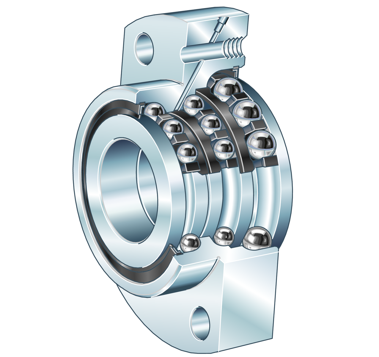 Angular Contact Ball Bearing Unit DKLFA..-2RS, Double Direction, for Screw Mounting, Lip Seals on Both Sides, with Flattened Flange