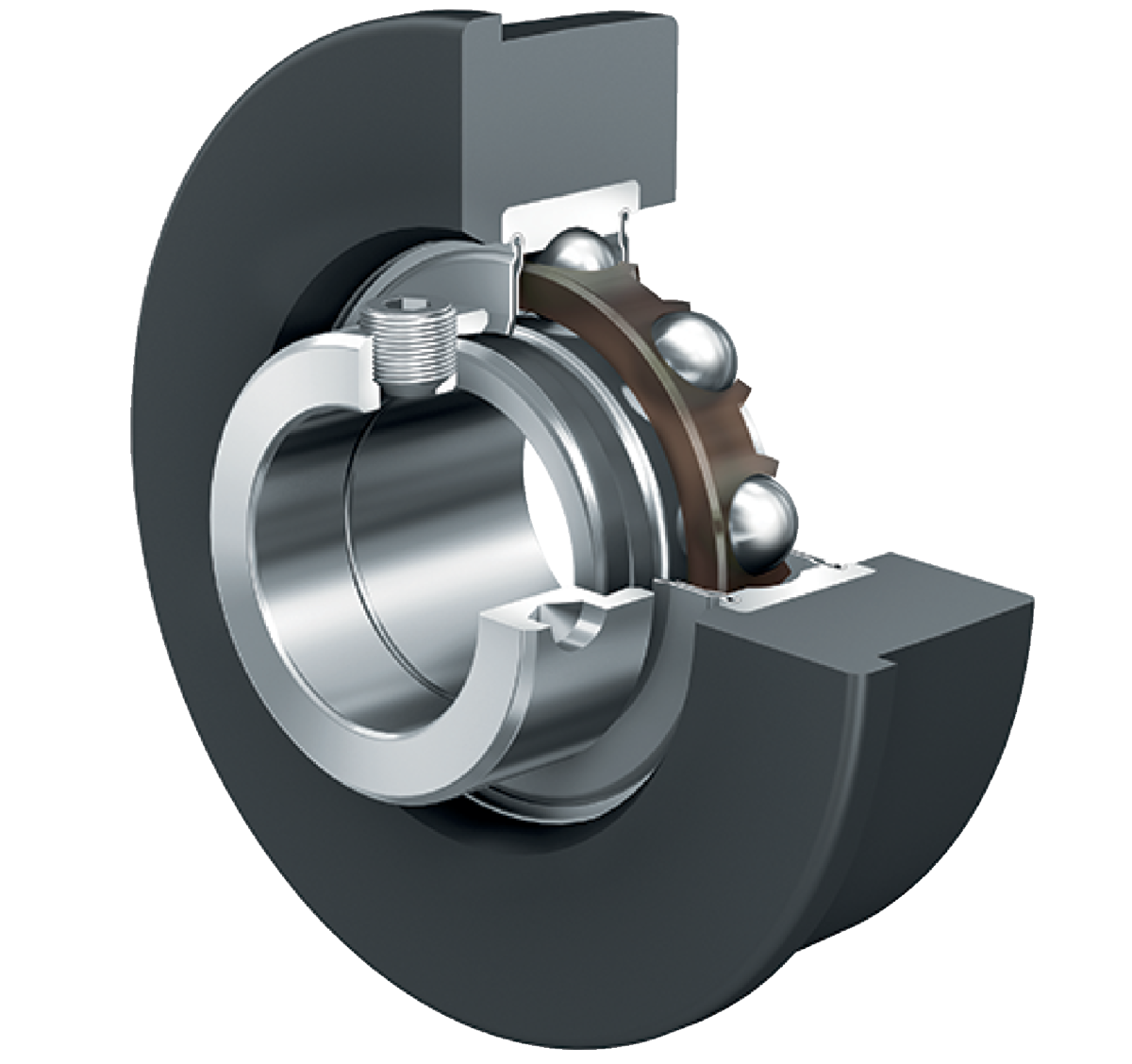 Radial Insert Ball Bearing CRB, with Rubber Interliner, Cylindrical Outer Ring, Eccentric Locking Collar, P Seals on Both Sides