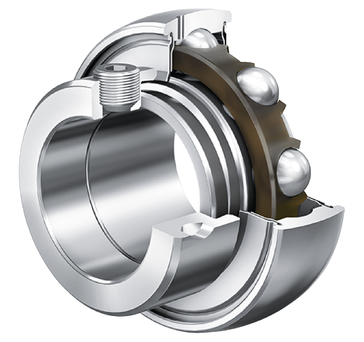 Radial Insert Ball Bearing GRAE..-NPP-B-FA107/125.5, Spherical Outer Ring, Eccentric Locking Collar, P Seals on Both Sides, Anti-Corrosion Protection