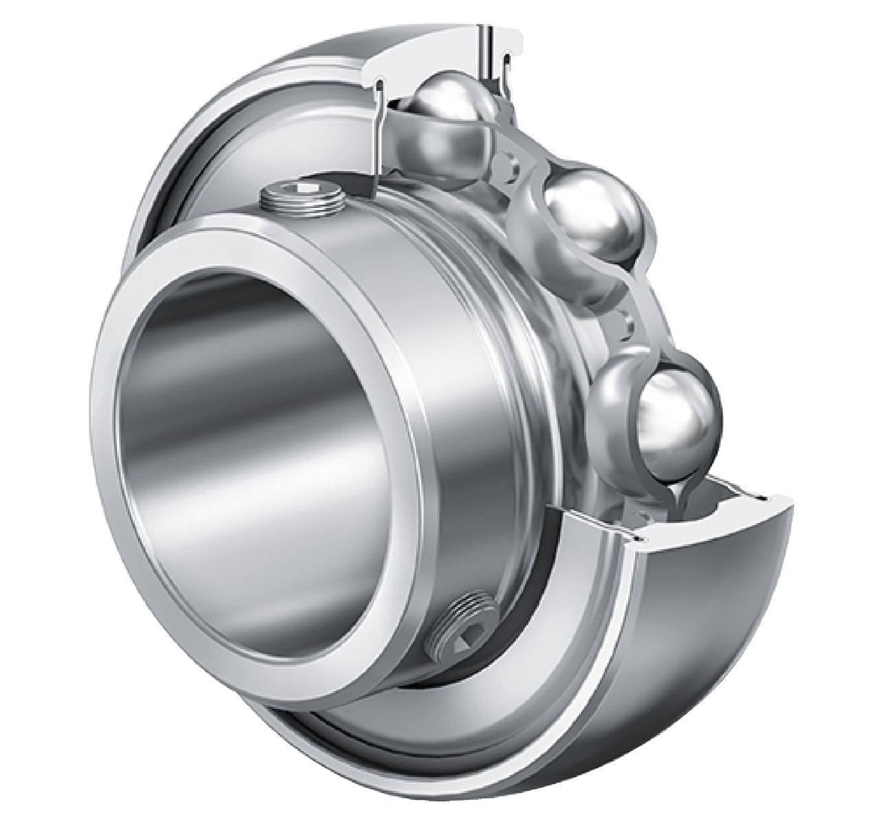 Radial Insert Ball Bearing GAY..-XL-NPP-B-FA164, Spherical Outer Ring, Grub Screws, P Seals on Both Sides, High Temperature