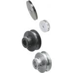 Round belt pulleys / V-groove, U-groove / grub screw clamping / steel, stainless steel, aluminium / black oxided, chemically nickel-plated, anodised