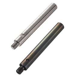 Linear shafts / material selectable / treatment selectable / stepped on one side / external thread / undercut / flat / radial bore 