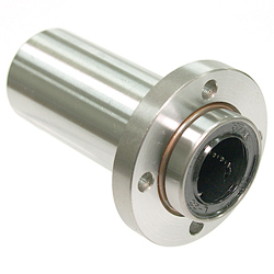 Linear ball bearings / guided round flange / steel / double bushing