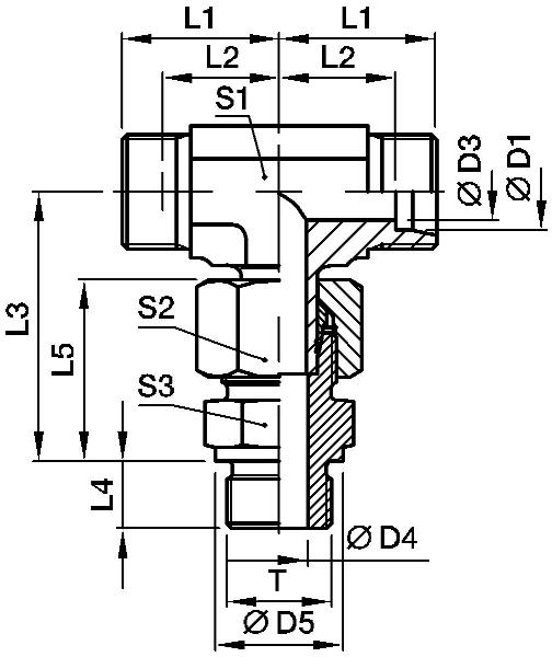 PARKER Adjustable T-Screw-In Fitting with Shaft EVT-M