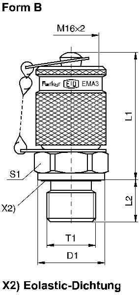 PARKER Test Point with Threaded Connection M 16 × 2 EMA3 EMA3/10X1CF