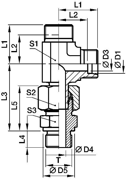 PARKER Adjustable L-Screw-In Fitting with Shaft EV-R EVL18LR71