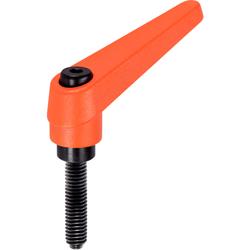 Adjustable Clamping Levers, clamping screw / with thrust pin mm / / mm / orange