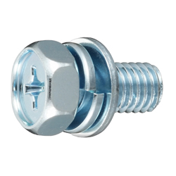 Hex Upset Machine Screw With Built-In Spring and Compact Plain Washer (SW + ISO Compact Plain W) HXPI4-STCB-M6-12